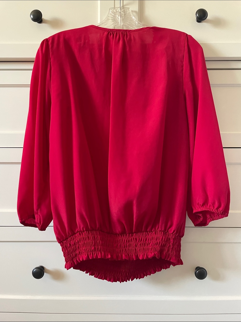 Daniel Rainn Red Deep V Blouse with Decorative Trim | Business Casual Blouse | M - Picture 4 of 6